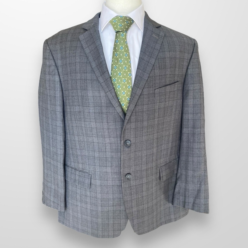 Pronto Uomo Platinum Size 48R Blazer Wool Suit Jacket Sport Coat‎ Gray Plaid
